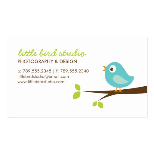 Turquoise Cute Bird on a Branch Business Cards