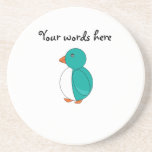 Turquoise cute penguin beverage coasters
