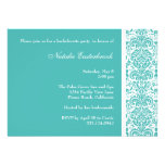 Turquoise Damask Bachelorette Party Invitation