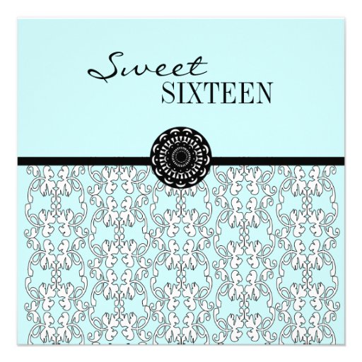 Turquoise Damask Baroque Sweet 16 Party Invitation