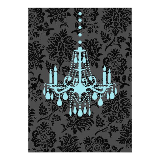 Turquoise Damask Birthday Invitation