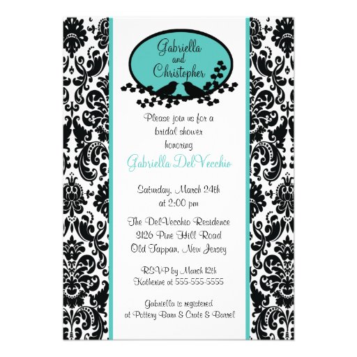 Turquoise Damask Bridal Shower Invitation