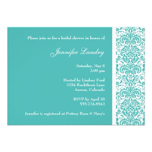 Turquoise Damask Bridal Shower Invitation