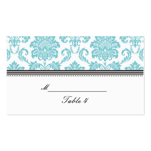 Turquoise Damask Wedding Placecards Business Card Template (front side)