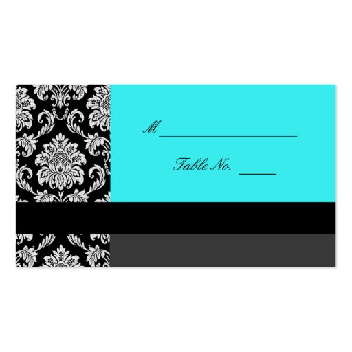 Turquoise Damask Wedding Placecards Business Card Template