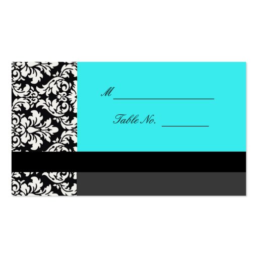 Turquoise Damask Wedding Placecards Business Cards (front side)