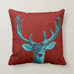 Turquoise Deer and Rustic Red Pillow