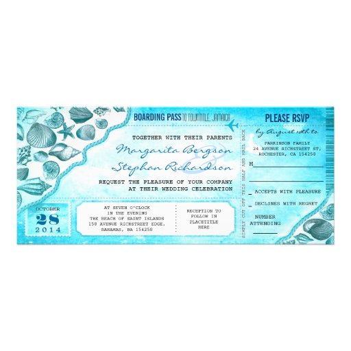 turquoise destination wedding tickets invitations
