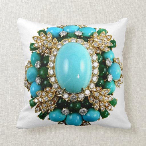 Turquoise Diamonds Brooch Sofa Bling Jewelry Pillow Zazzle
