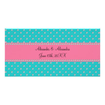 Turquoise diamonds wedding favors photo card template