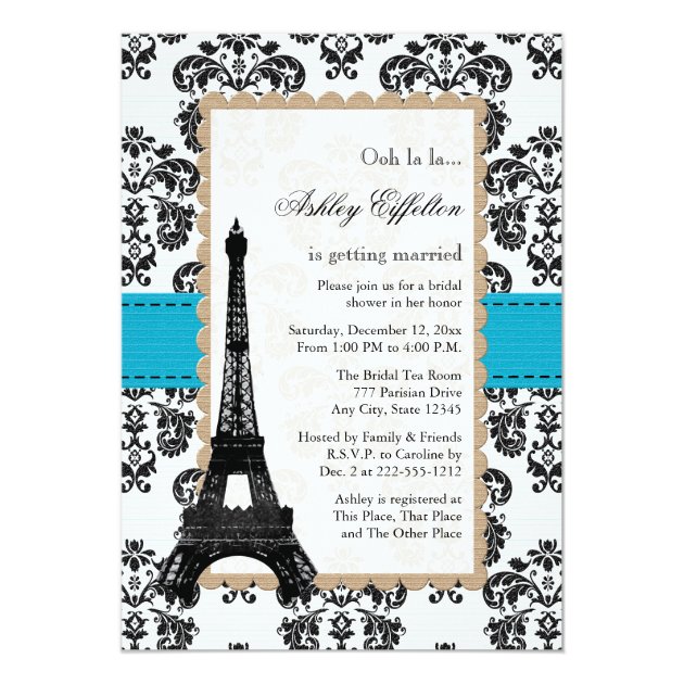Turquoise Eiffel Tower Parisian Bridal Shower Card