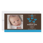 Turquoise Elephants Baby Girl Birth Annoucement Personalized Photo Card