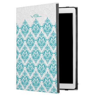 Turquoise Floral Damasks White Background iPad Pro Case