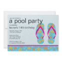 Turquoise Floral Flip Flops Pool Party Invitation invitation