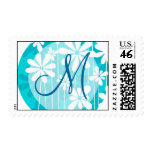 Turquoise Floral Monogram postage
