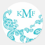 Turquoise Floral Paisley Peacock Wedding Favor Sticker