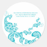 Turquoise Floral Peacock Address Label Sticker