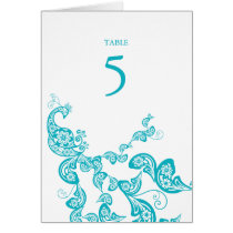 Turquoise Floral Peacock Custom Wedding Table Card
