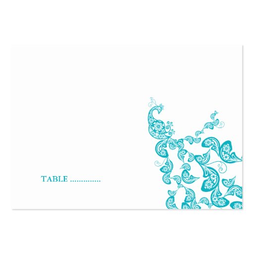 Turquoise Floral Peacock (R) Custom Place Card Business Card (front side)