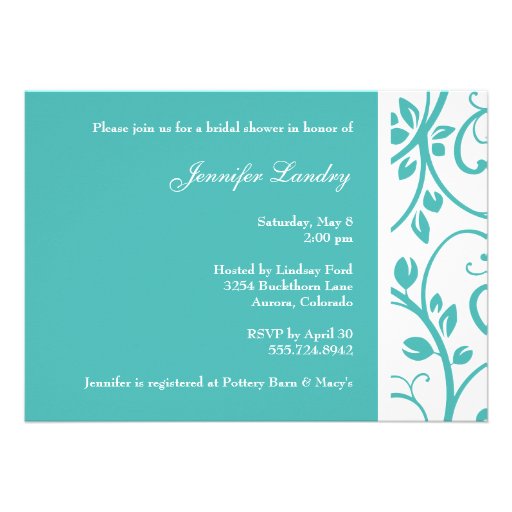 Turquoise Floral Vine Bridal Shower Invitation