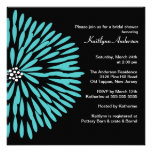 Turquoise Flower on Black Bridal Shower Invitation