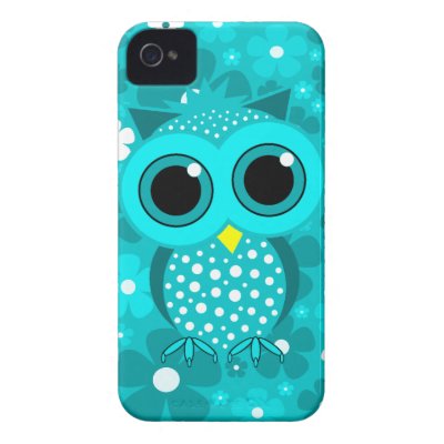 turquoise flowers and cute owl iPhone 4 cover