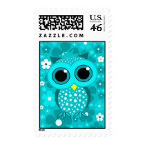 turquoise flowers and cute owl stamps