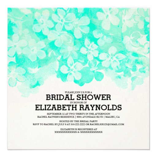 Turquoise Flowers Bridal Shower Invitations