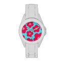 Turquoise & Flowers White Sports Watch