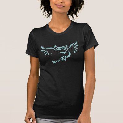 Turquoise Flying Owl Sketch Black T-shirt