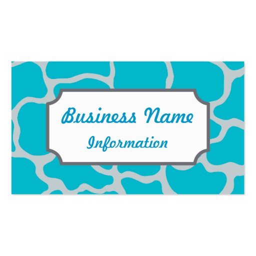 Turquoise Giraffe Print Business Card (front side)