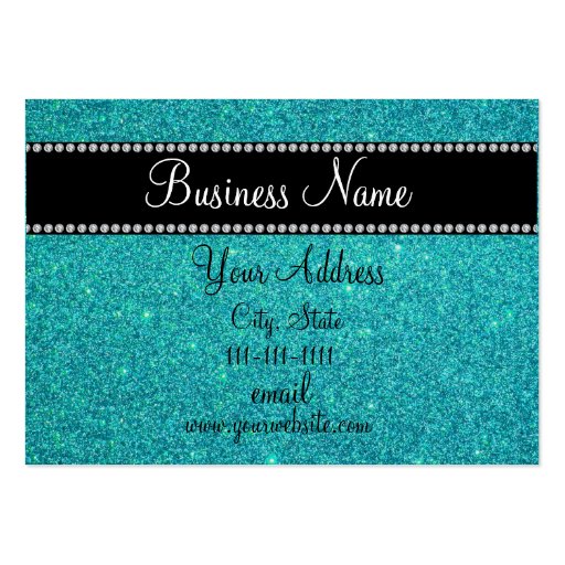 Turquoise glitter bling business card (front side)