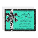 Turquoise Glitter Invite With Zebra Print Bow