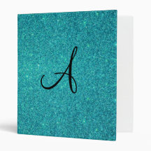 Turquoise glitter monogram 3 ring binders