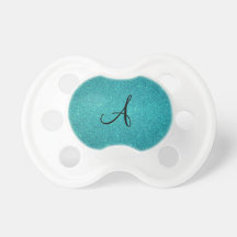 Turquoise glitter monogram baby pacifiers