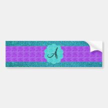 Turquoise glitter monogram bumper stickers