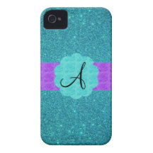 Turquoise glitter monogram iPhone 4 Case-Mate cases