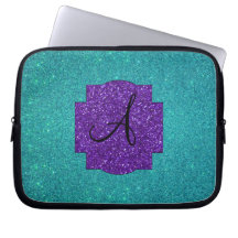 Turquoise glitter monogram computer sleeves