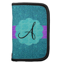 Turquoise glitter monogram folio planner