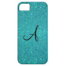 Turquoise glitter monogram iPhone 5 cases