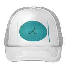 Turquoise glitter monogram mesh hat
