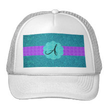 Turquoise glitter monogram mesh hats