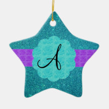 Turquoise glitter monogram christmas tree ornaments