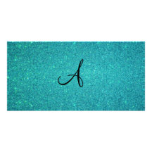 Turquoise glitter monogram photo card template