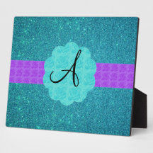 Turquoise glitter monogram photo plaques