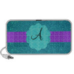 Turquoise glitter monogram portable speaker