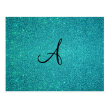 Turquoise glitter monogram postcard