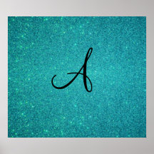 Turquoise glitter monogram poster