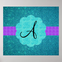 Turquoise glitter monogram print
