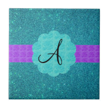 Turquoise glitter monogram tile